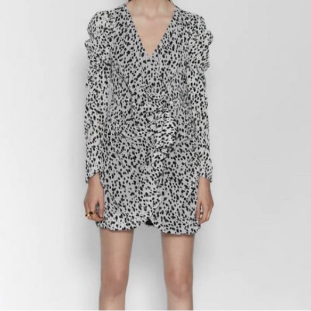 Zara Black and White Animal Print Wrap Dress - Picture 4 of 7
